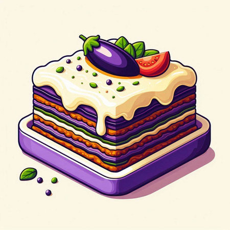 Vector illustration of layered layered layered layered cake with fresh vegetables and creamのイラスト素材