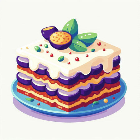 Illustration of a piece of cake on a plate. Vector illustration.のイラスト素材