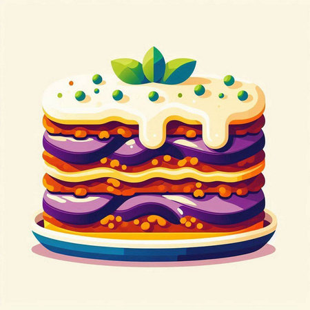 Pancake with eggplant and green peas, vector illustration.のイラスト素材