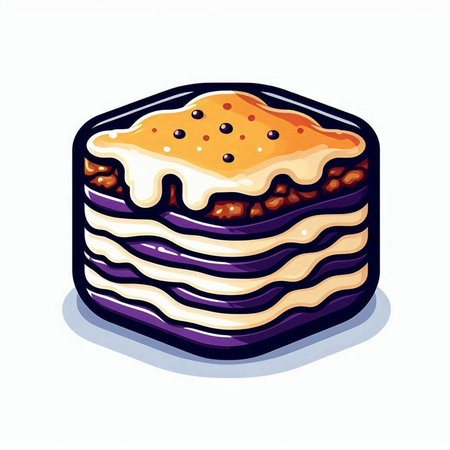 Illustration of a lasagna in cartoon style on a white backgroundのイラスト素材