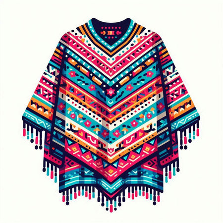 Vector illustration of colorful ethnic patterned sweater. Hand drawn illustration.のイラスト素材
