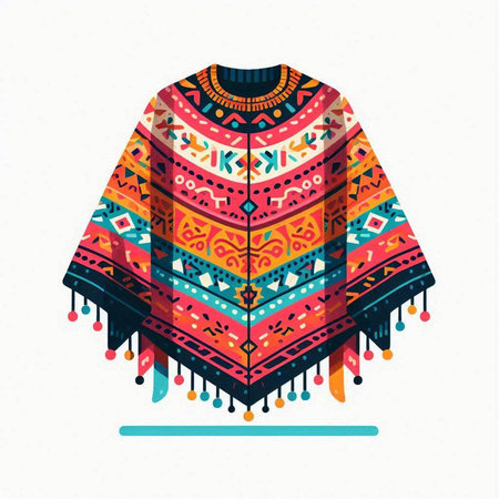 Colorful ethnic shawl on white background. Vector illustration.のイラスト素材