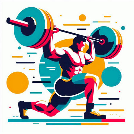 Weightlifter with a barbell. Vector illustration in flat styleのイラスト素材