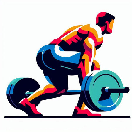 Fitness man lifting weights, vector illustration. Sport and healthy lifestyle.のイラスト素材