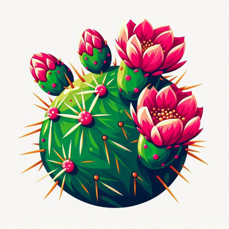 Illustration of cactus with pink flowers on white background - vectorのイラスト素材