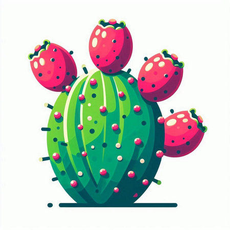 Cactus with red fruits on a white background. Vector illustration.のイラスト素材