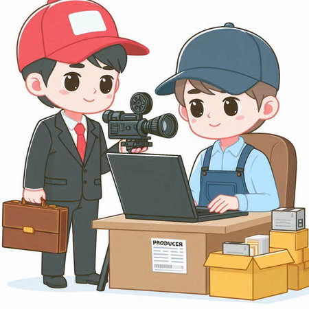 Courier and delivery man with a camera. Vector illustration.のイラスト素材