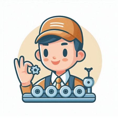 Illustration of a factory worker showing ok sign. Vector illustration.のイラスト素材