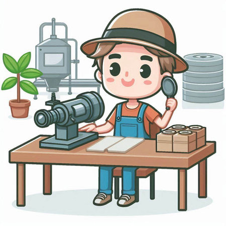 Illustration of a Kid Boy Working on a Desk with a Cameraのイラスト素材