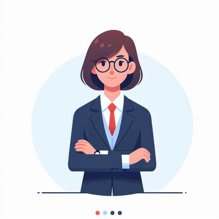 Business woman in suit and glasses. Vector illustration in a flat styleのイラスト素材