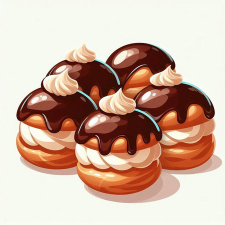 Illustration of a group of donuts with chocolate on a white backgroundのイラスト素材