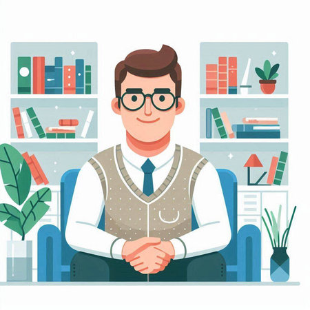 Businessman in office. Vector illustration in flat style. Businessman in office.のイラスト素材