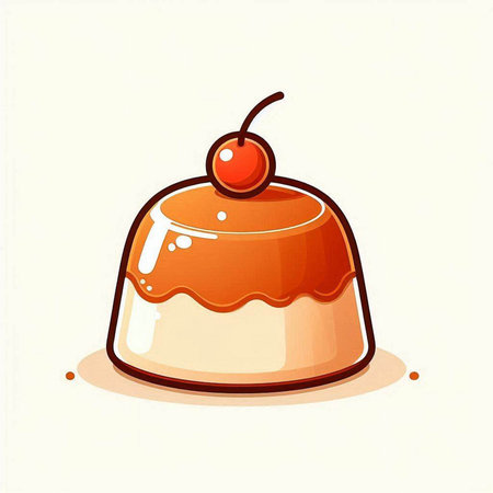 Illustration of a chocolate pudding with cherry on a white background.のイラスト素材