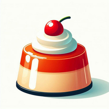 Illustration of a dessert pudding with cherries on a white backgroundのイラスト素材
