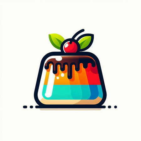 Illustration of a colorful pudding with cherry on a white background.のイラスト素材