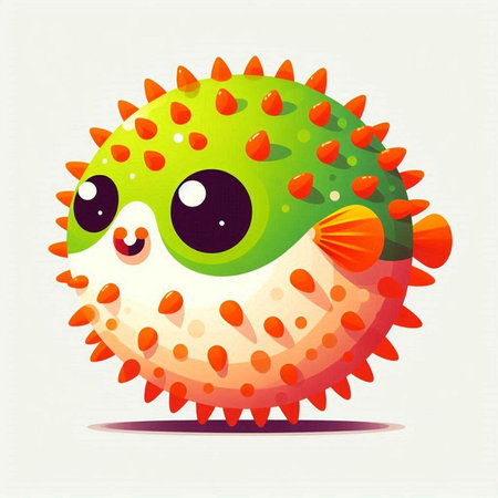 Funny cartoon puffer fish. Vector illustration. Eps 10.のイラスト素材