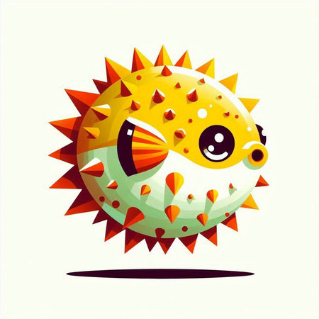 Funny cartoon puffer fish isolated on white background. Vector illustration.のイラスト素材