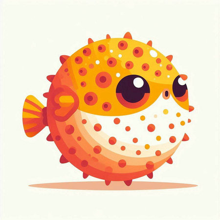 Funny cartoon puffer fish. Vector illustration on white background.のイラスト素材