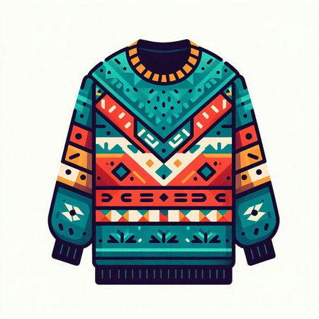 Colorful sweater with ethnic ornament. Vector illustration in hand drawn style.のイラスト素材