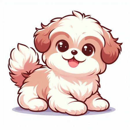 Cute cartoon shih tzu dog. Vector illustration isolated on white backgroundのイラスト素材