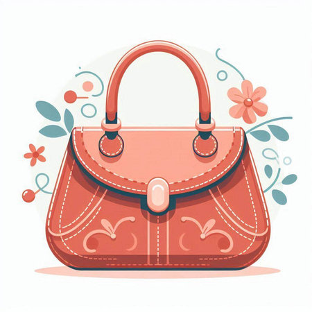 Illustration of a handbag with flowers on a white background.のイラスト素材