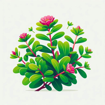 Flowering bush with pink flowers and green leaves. Vector illustration.のイラスト素材