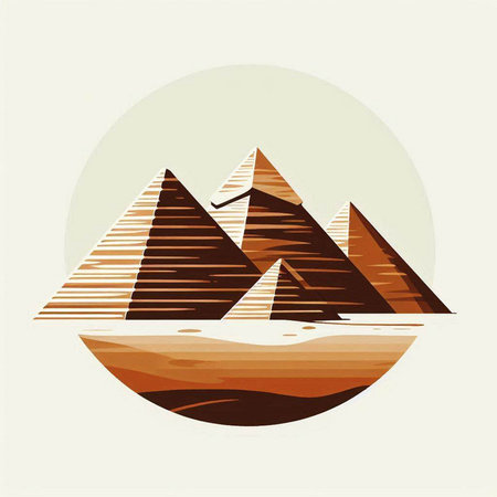 Egyptian pyramids in the desert. Vector illustration. Retro style.のイラスト素材