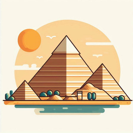 Egyptian pyramids. Vector illustration in flat style. Flat design.のイラスト素材