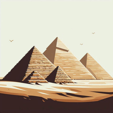 Egyptian pyramids in the desert. Illustration in retro styleのイラスト素材