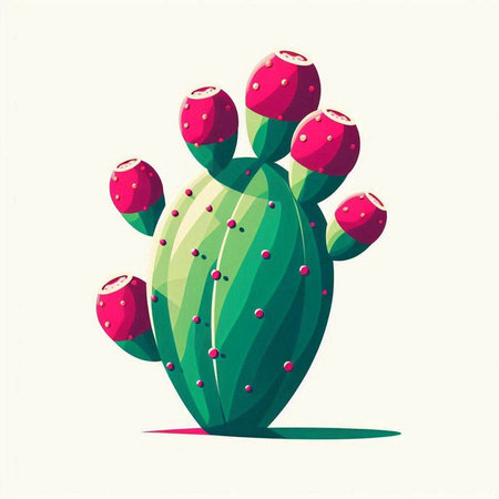 Cactus with red flowers on the white background. Vector illustration.のイラスト素材