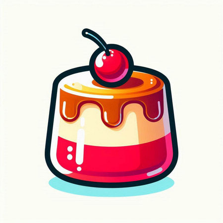 Cake with cherry on a white background. Vector illustration in flat style.のイラスト素材