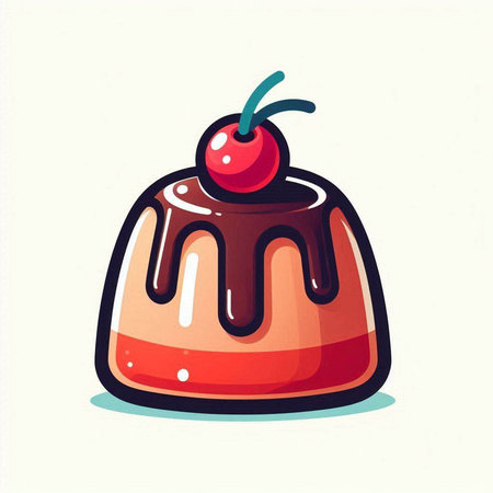 Cake with cherry on top. Vector illustration of a sweet dessert.のイラスト素材