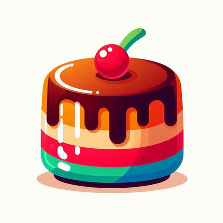 Illustration of a colorful cake with cherry on a white background.のイラスト素材