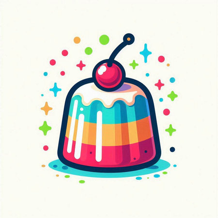 Illustration of a colorful jelly with a cherry on top - vectorのイラスト素材