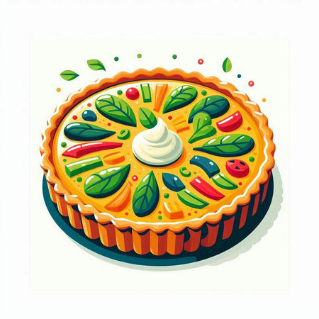 Illustration of a pie with fresh vegetables on a white background.のイラスト素材