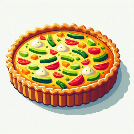 Illustration of a pie with zucchini, tomato and mozzarellaのイラスト素材