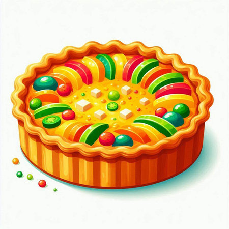 Illustration of a pie with fruits and vegetables on a white backgroundのイラスト素材