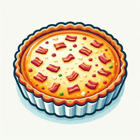 vector illustration of a pie with bacon and cheese on a white backgroundのイラスト素材