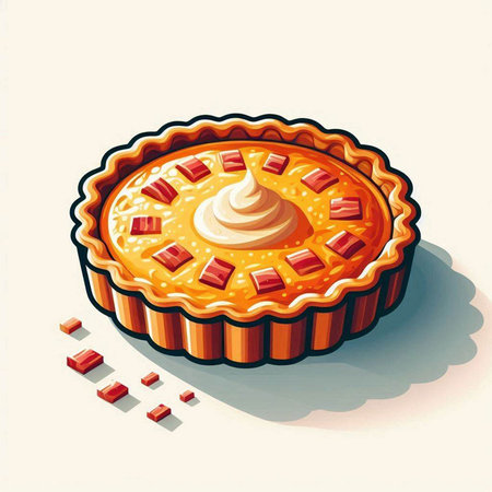 Illustration of a pie with cream on a white background with shadowのイラスト素材