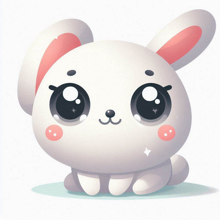 Cute cartoon bunny with big eyes on white background. Vector illustration.のイラスト素材