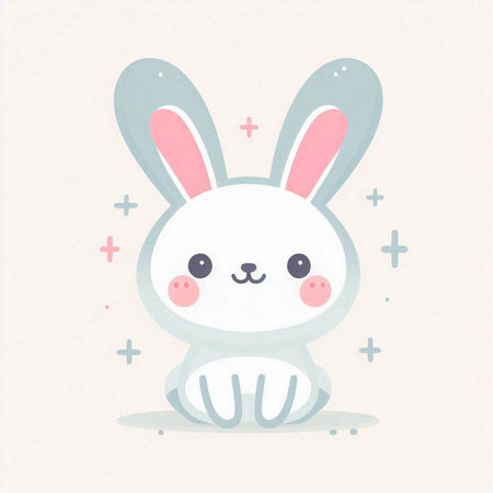 Cute cartoon bunny on light background. Vector illustration for children.のイラスト素材