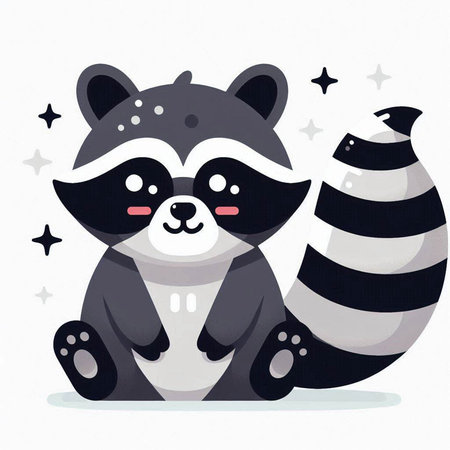 Cute raccoon on white background with stars. Vector illustration.のイラスト素材