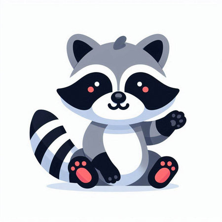 Cute raccoon sitting on the ground. Vector illustration in cartoon style.のイラスト素材