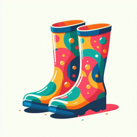 Vector illustration of rubber boots on a white background. Colorful vector illustration.のイラスト素材