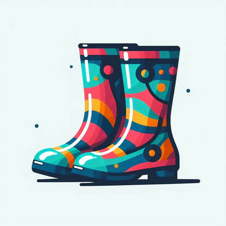 Colorful rubber boots isolated on a white background. Vector illustration.のイラスト素材