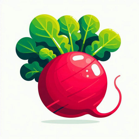 Radish with leaves on a white background. Vector illustration in flat style.のイラスト素材