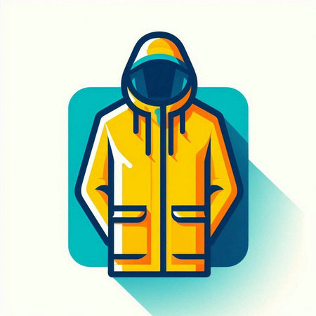 Protective yellow raincoat with a visor. Vector illustration.のイラスト素材