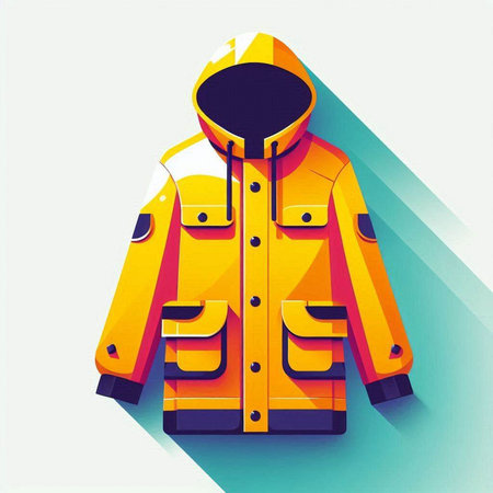 Orange winter jacket with long shadow on white background. Vector illustration.のイラスト素材
