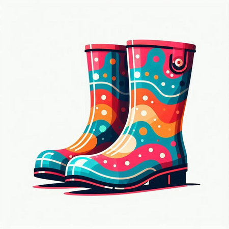 Grunge rubber boots, colorful vector illustration on white background.のイラスト素材