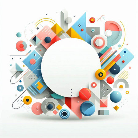 Abstract colorful background with circles and geometric elements. Vector Illustration.のイラスト素材
